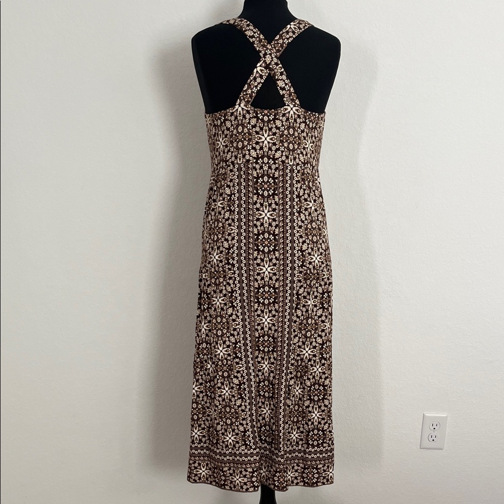 J.Jill Sleeveless Brown and Cream Patterned Maxi Dress - Picture 8 of 16